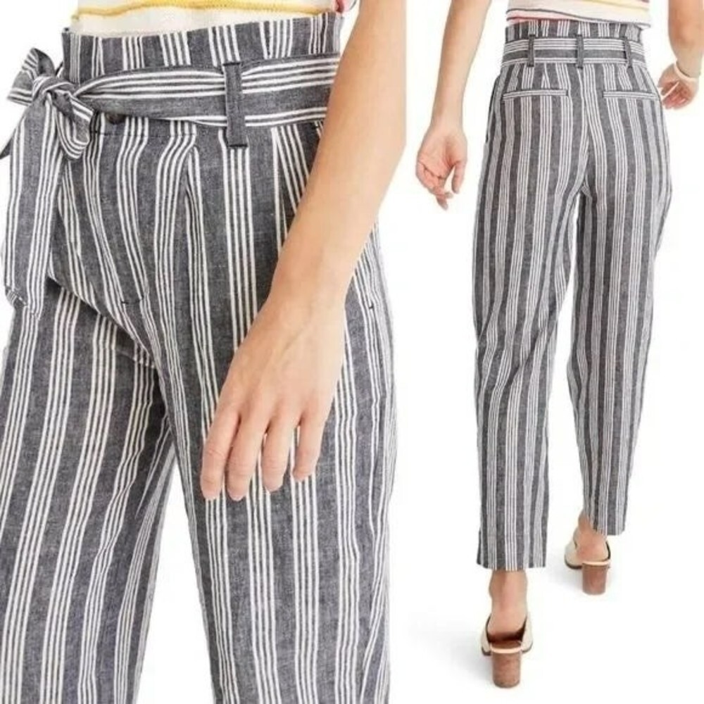 MADEWELL Indigo Stripe Paperbag Waist Linen Pants size 0